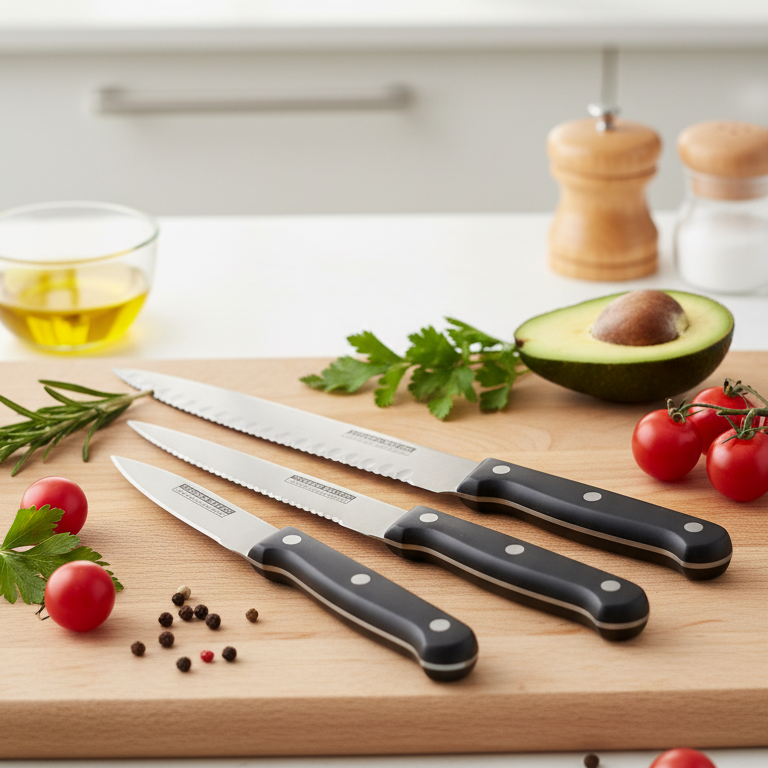 3-Piece Kitchen Knives Set – Black | Non-Stick Coating, Ergonomic Anti-Slip Handles, Perfect for Chopping, Slicing &amp; Dicing | Dishwasher Safe View Gallery - Pakistan