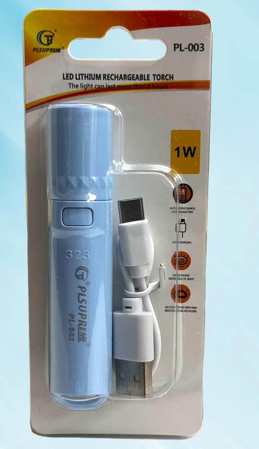 Pl 003 Long Range LED Rechargeable Torch Light – 1000 Lumens, 3 Modes, 500m Beam Distance, 1400mAh Battery with USB Cable, Durable Outdoor Flashlight View Gallery - Pakistan