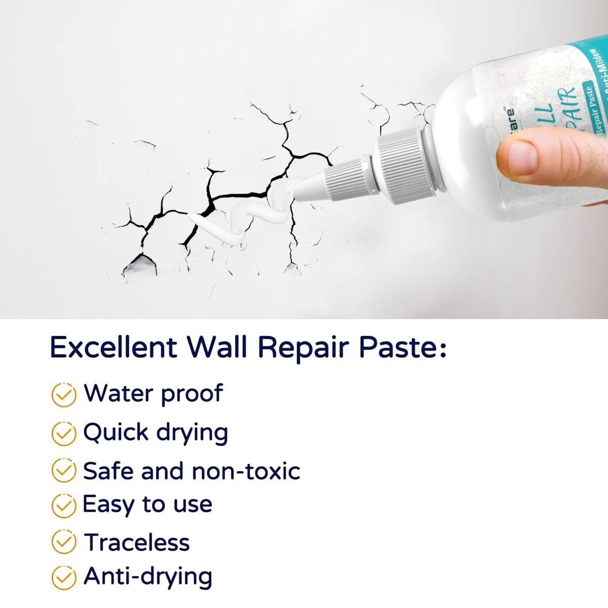 Wall Repair Paste 200gm – White Waterproof Crack Filler With Scraper, Wall Putty &amp; Hole Mending Agent for Damaged Walls and Joints View Gallery - Pakistan