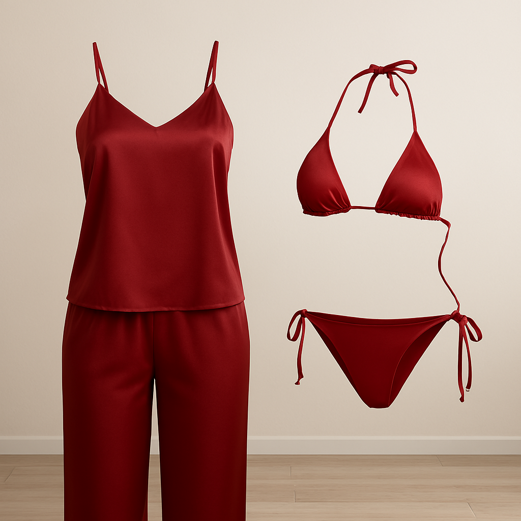 Satin Silk Camisole &amp; Pajama with Bikini Set – Dual Style Nightwear for Women (DC-4003)