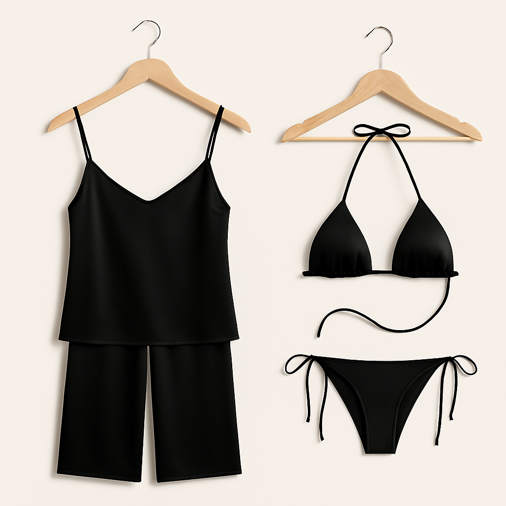 Satin Silk Camisole & Pajama with Bikini Set – Dual Style Nightwear for Women (DC-4003) View Gallery - Pakistan