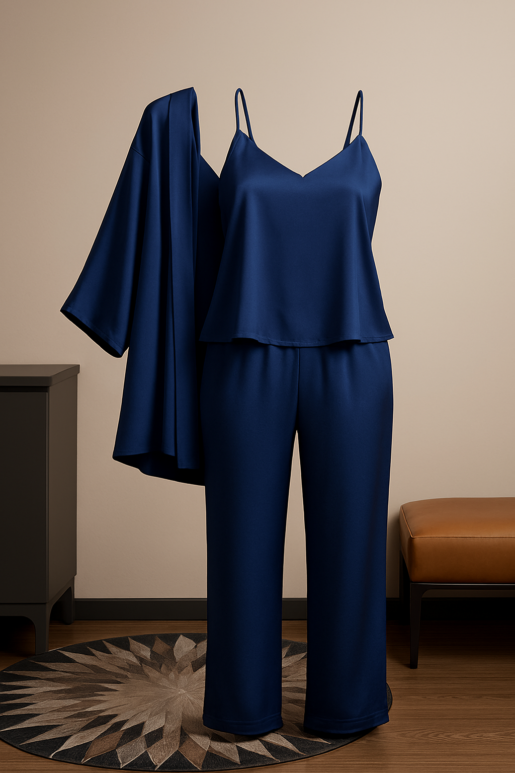3-Piece Premium Satin Sleepwear Set for Women – Camisole, Pants & Robe | Nightwear & Loungewear | Free Size (DC-3002) View Gallery - Pakistan