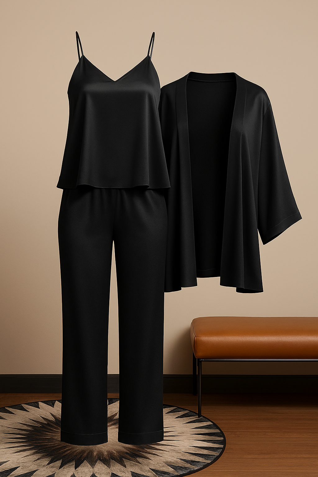 3-Piece Premium Satin Sleepwear Set for Women – Camisole, Pants & Robe | Nightwear & Loungewear | Free Size (DC-3002) View Gallery - Pakistan