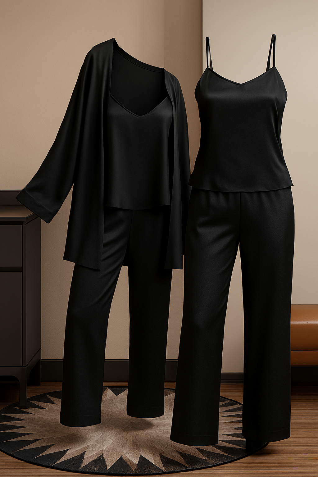 3-Piece Premium Satin Sleepwear Set for Women – Camisole, Pants & Robe | Nightwear & Loungewear | Free Size (DC-3002) View Gallery - Pakistan