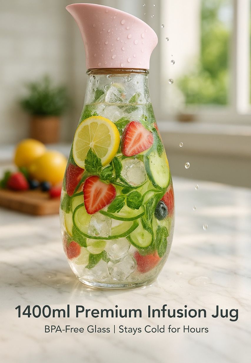 1400ml Hard Glass Water Jug with Lid – Heat-Resistant Pitcher for Water, Juice, Iced Tea, Milk &amp;amp; Beverages