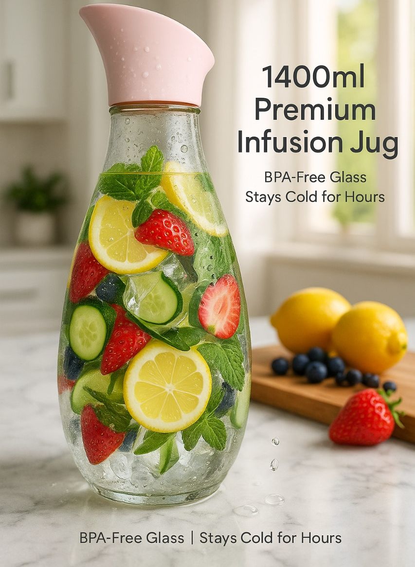 1400ml Hard Glass Water Jug with Lid – Heat-Resistant Pitcher for Water, Juice, Iced Tea, Milk &amp; Beverages View Gallery - Pakistan