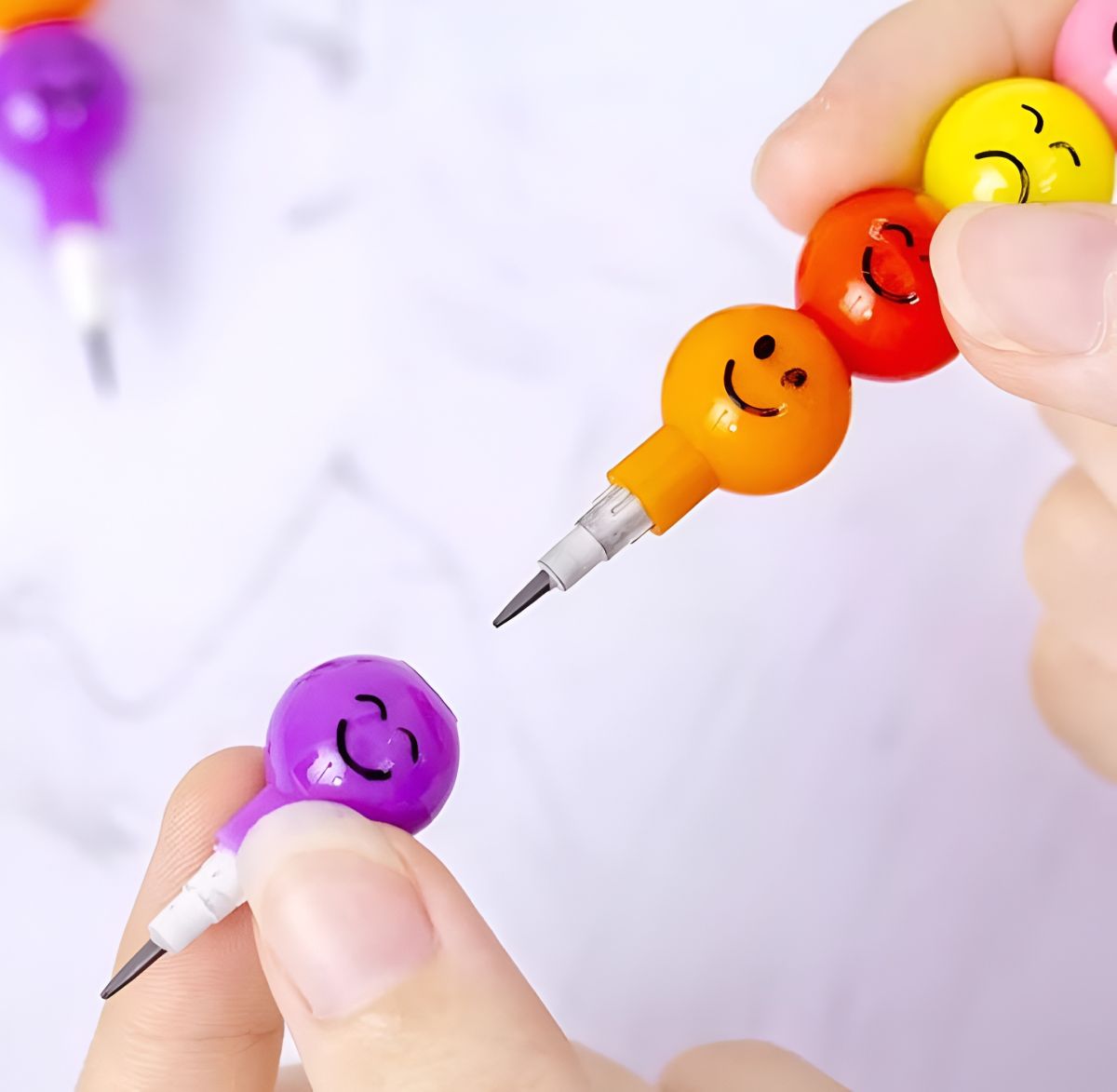 4 Pcs Smiley Cartoon Stationery Pencils – Fun Rainbow Pens with Cute Funny Faces for Kids, Students, and Gifts (Random Color)