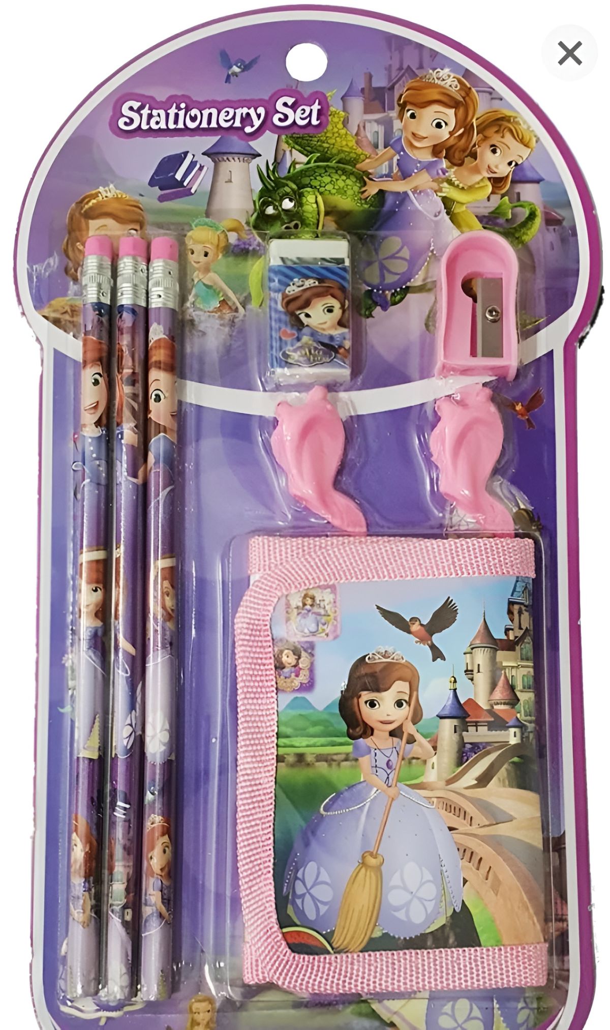 8 Pcs Disney Stationery Gift Set for Kids – Includes Pencils, Eraser, Sharpener, Pencil Caps &amp; Wallet (Random Character) View Gallery - Pakistan