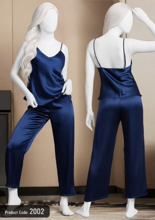 Satin Sleepwear Set – Spaghetti Top & Loose Trouser – Free Size View Gallery - Pakistan