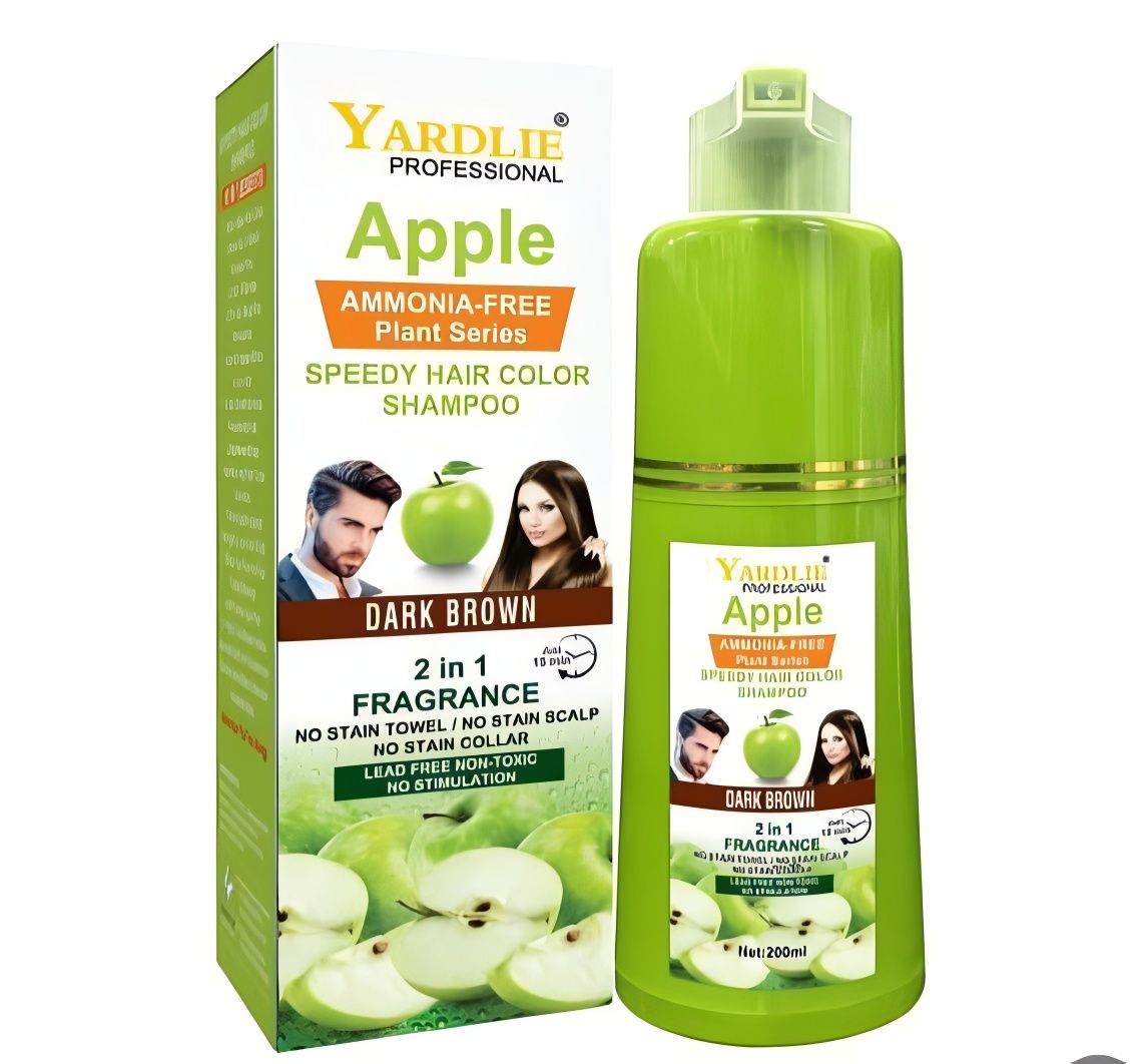 Apple Hair Color Shampoo Natural Black And Brown 2-in-1 Color Cleanse and Nourish Formula by Yardlie Available in 200ml and 400ml Packs – Easy to Use Hair Coloring and Cleansing Shampoo for Shiny and Healthy Hair
