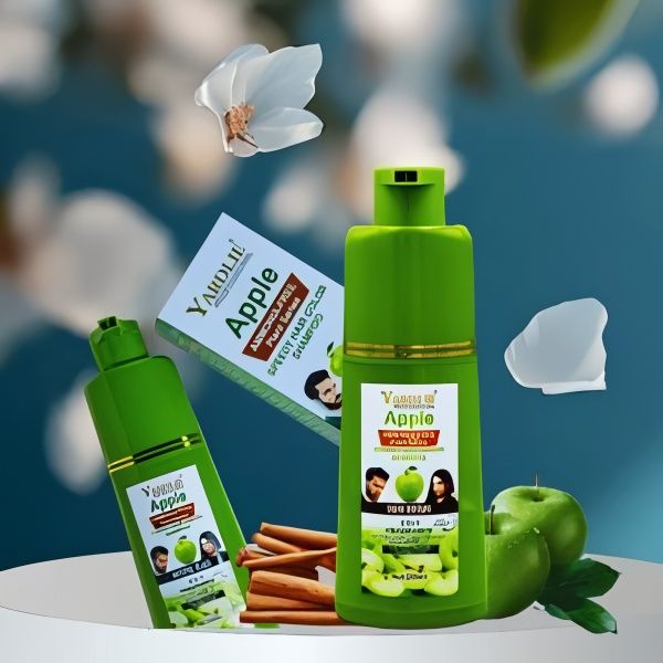 Apple Hair Color Shampoo Natural Black And Brown 2-in-1 Color Cleanse and Nourish Formula by Yardlie Available in 200ml and 400ml Packs – Easy to Use Hair Coloring and Cleansing Shampoo for Shiny and Healthy Hair View Gallery - Pakistan