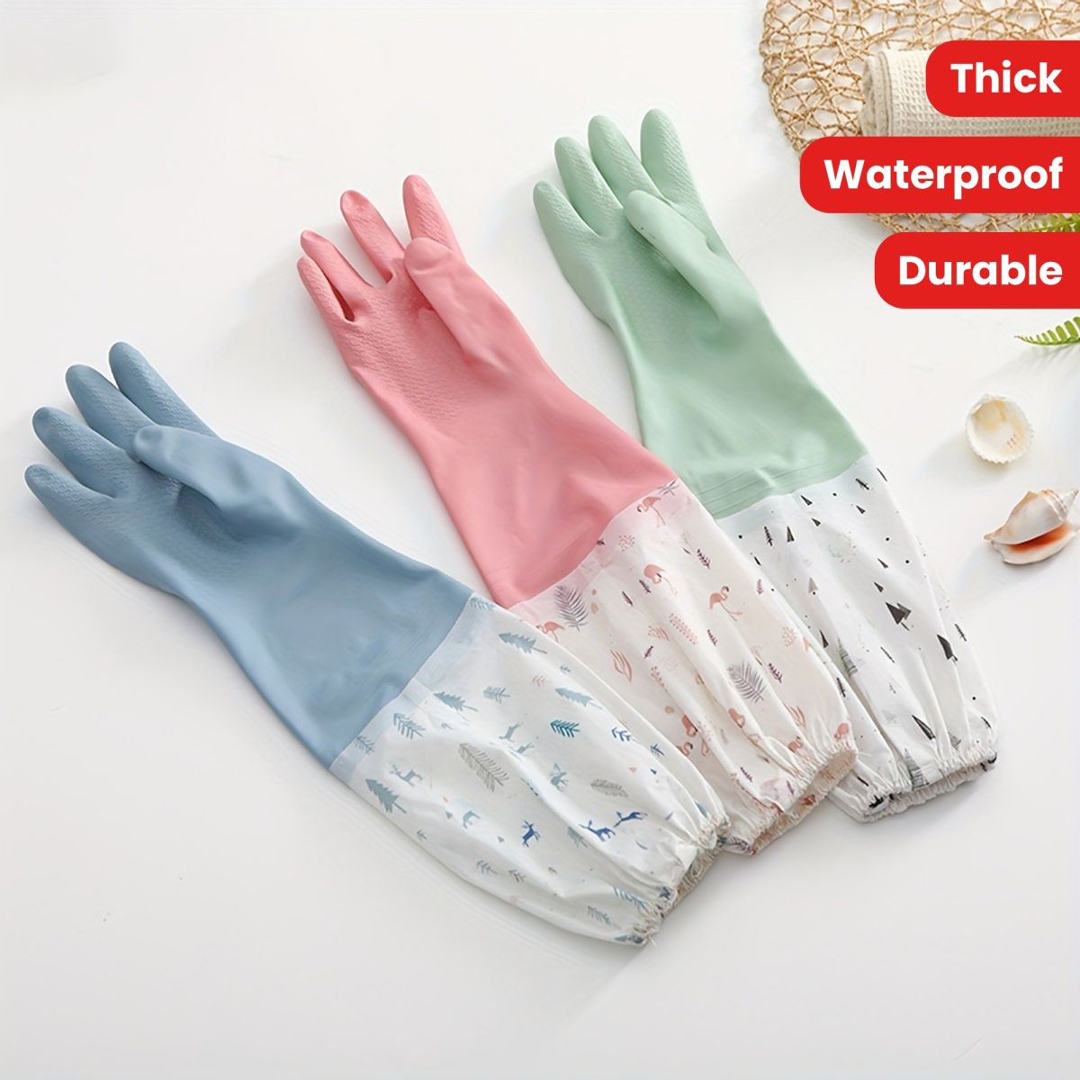 Long Reusable Dishwashing Gloves with Warm Fleece Lining – Extra Long Waterproof Rubber Cleaning Gloves, Anti-Slip, Heat Resistant for Kitchen, Laundry, and Household Use (Random Color)