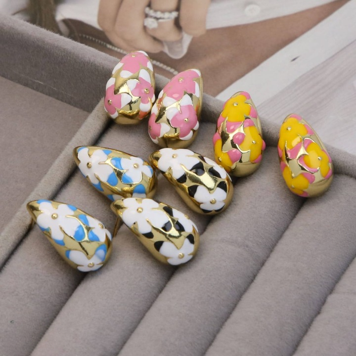 Flower Hollow Drop Earrings – Stylish Women’s Fashion Jewelry in Multiple Colors Pink, Green, Orange, White, Purple, Blue, Red, Black (PQT-105) View Gallery - Pakistan