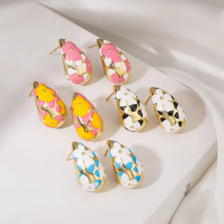 Flower Hollow Drop Earrings – Stylish Women’s Fashion Jewelry in Multiple Colors Pink, Green, Orange, White, Purple, Blue, Red, Black (PQT-105) View Gallery - Pakistan
