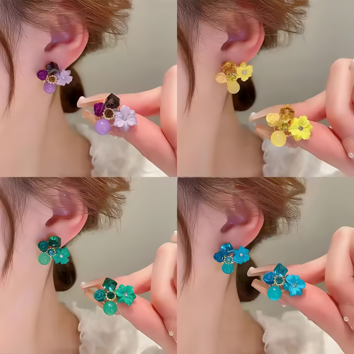 Flower Crystal Korean Earrings – Elegant Women’s Fashion Jewelry in Multiple Colors (Black, Blue, Red, Yellow, Green, Sky Blue, Purple, Light Pink, Dark Pink (AXT-104)