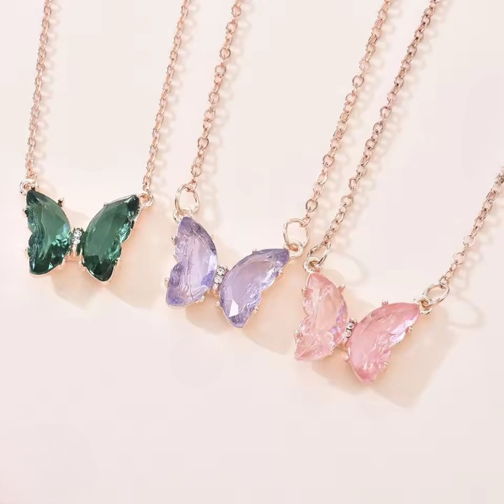 Crystal Butterfly Pendant Necklace for Women – Gold Chain Fashion Jewelry Gift (AWT-108) View Gallery - Pakistan