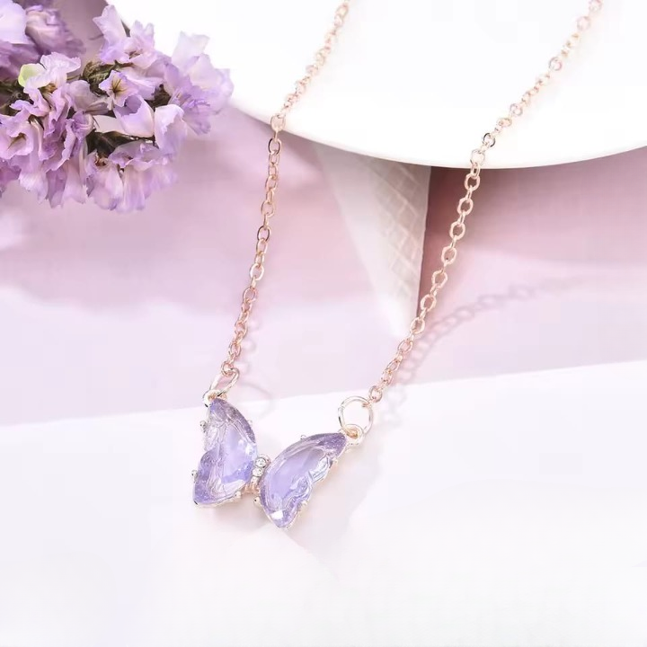 Crystal Butterfly Pendant Necklace for Women – Gold Chain Fashion Jewelry Gift (AWT-108) View Gallery - Pakistan