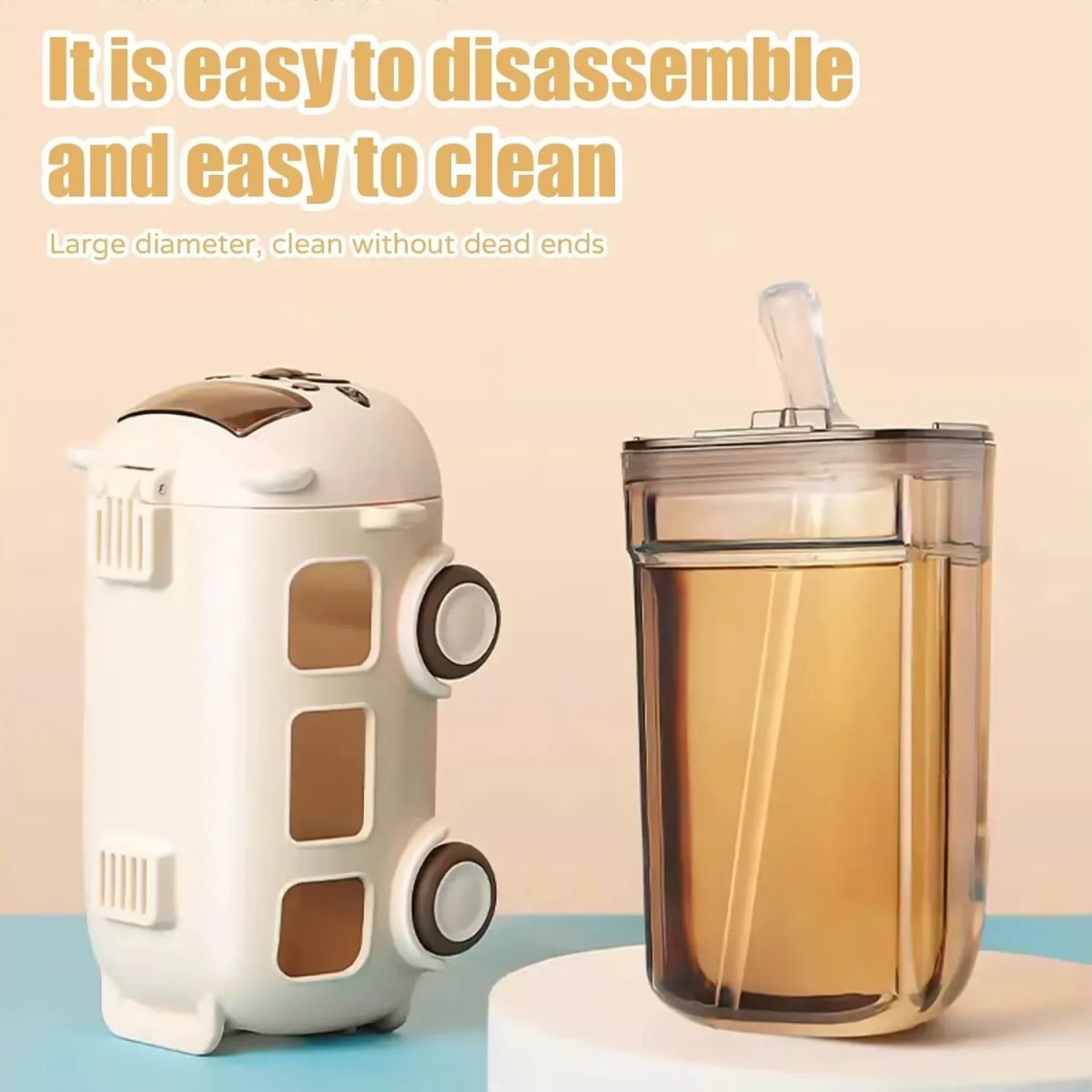 School Bus Design Kids Water Bottle With Strap– 500ml ABS Plastic Leak-Proof Bottle Small Square Drinking Cup – Fun &amp; Durable Water Bottle for Children (Random Color) View Gallery - Pakistan