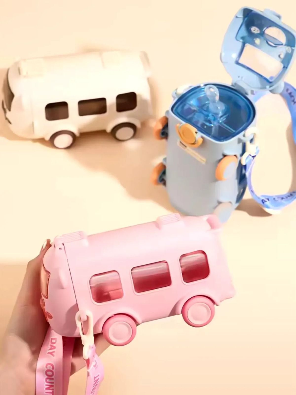 School Bus Design Kids Water Bottle With Strap– 500ml ABS Plastic Leak-Proof Bottle Small Square Drinking Cup – Fun &amp; Durable Water Bottle for Children (Random Color) View Gallery - Pakistan