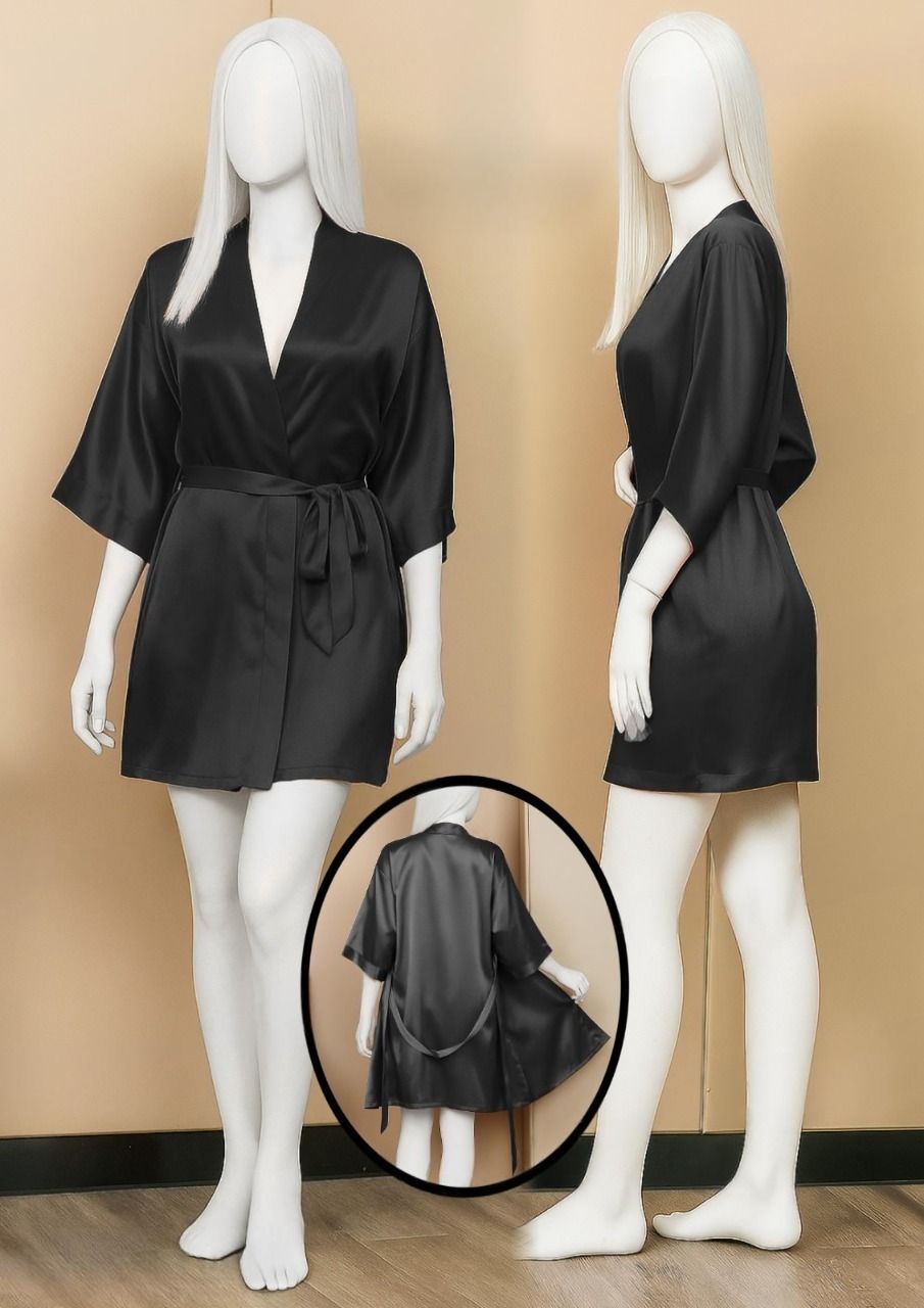 Satin Gown/Robe – Short Length with Waist Tie (DC-1001) View Gallery - Pakistan