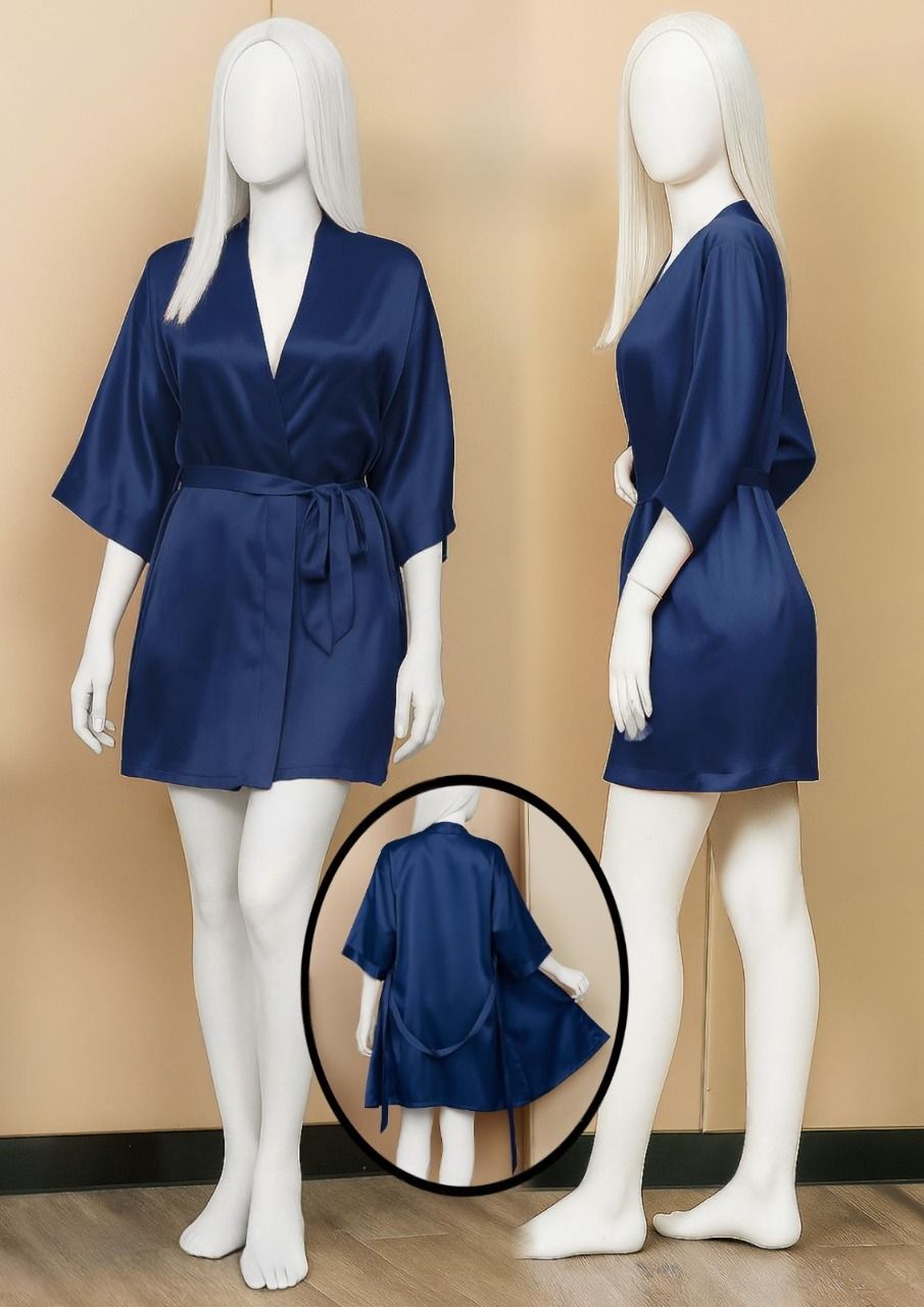 Satin Gown/Robe – Short Length with Waist Tie (DC-1001) View Gallery - Pakistan