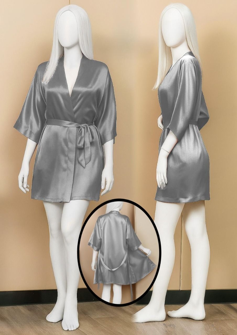 Satin Gown/Robe – Short Length with Waist Tie (DC-1001) View Gallery - Pakistan