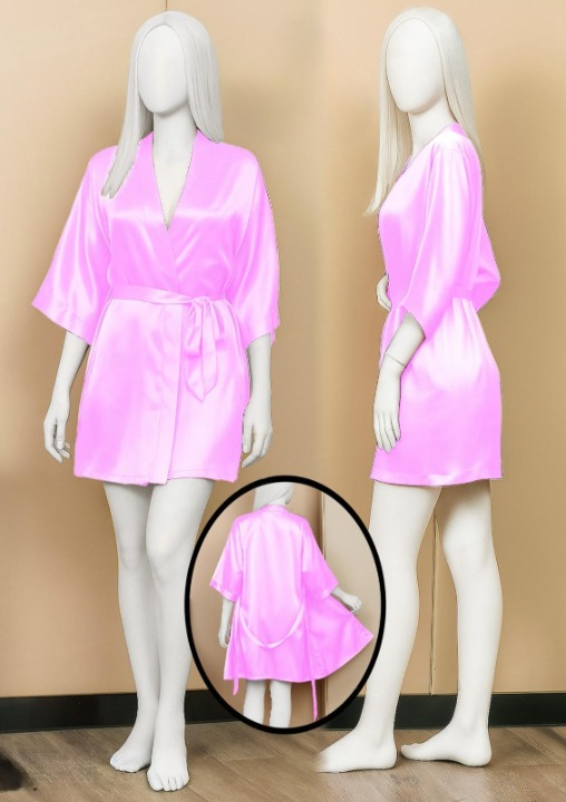 Satin Gown/Robe – Short Length with Waist Tie (DC-1001) View Gallery - Pakistan