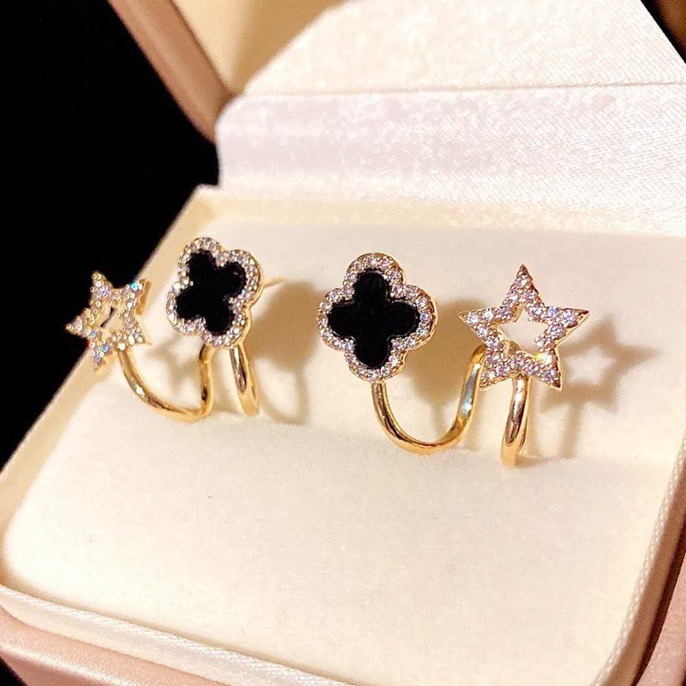 Sparkling Clover Star Earrings – Gold Plated Fashion Jewelry with Black Enamel &amp; Crystal Detailing ( PXJ-107) View Gallery - Pakistan