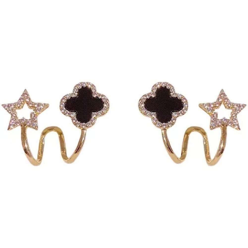 Sparkling Clover Star Earrings – Gold Plated Fashion Jewelry with Black Enamel &amp; Crystal Detailing ( PXJ-107) View Gallery - Pakistan