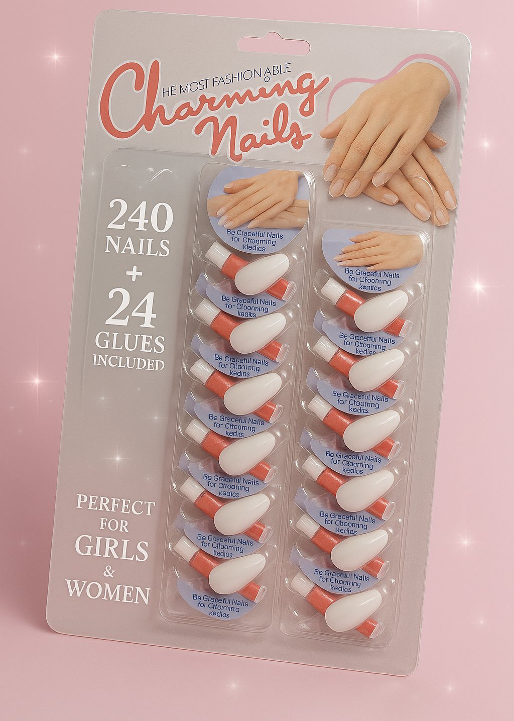 Pack of 24 Charming Artificial Nails with Glue – 240 Nails &amp; 24 Glues Total, Beautiful Nail Extensions for Girls &amp; Women (Random color) View Gallery - Pakistan