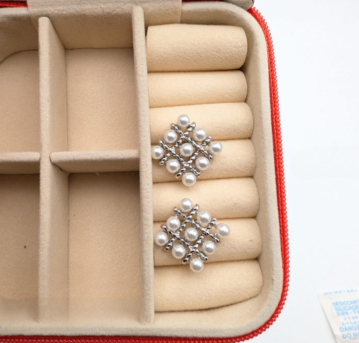 Pearl Square Korean Earrings – Elegant Women’s Fashion Jewelry in Silver and Golden Colors PJT-106 View Gallery - Pakistan
