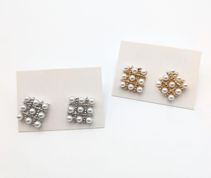 Pearl Square Korean Earrings – Elegant Women’s Fashion Jewelry in Silver and Golden Colors PJT-106 View Gallery - Pakistan