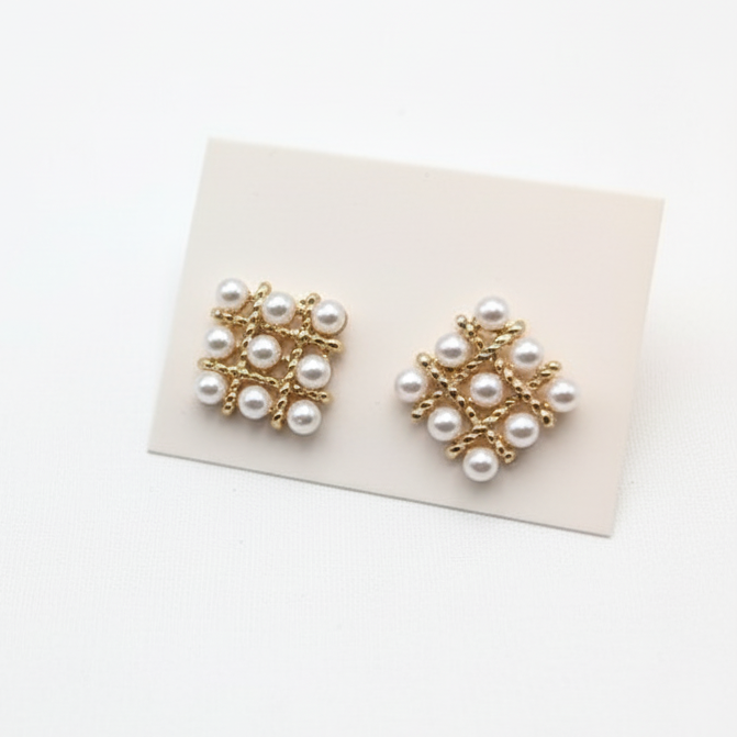 Pearl Square Korean Earrings – Elegant Women’s Fashion Jewelry in Silver and Golden Colors PJT-106 View Gallery - Pakistan