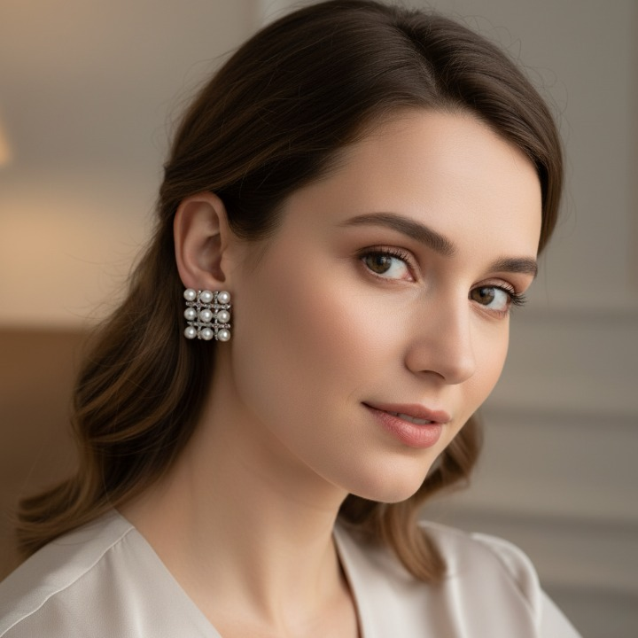 Pearl Square Korean Earrings – Elegant Women’s Fashion Jewelry in Silver and Golden Colors PJT-106 View Gallery - Pakistan