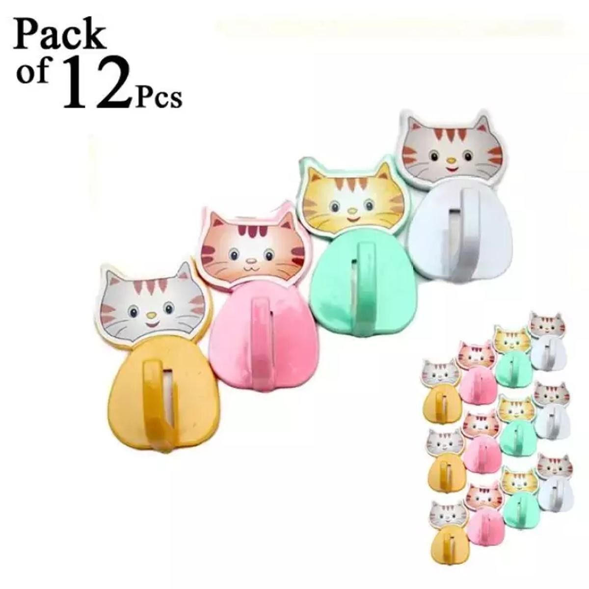 12 Pcs Cat Kitty Wall Hooks – Metallic Wall Hooks for Keys, Kitchen, Bathroom, and Home Organization (Random Colors) View Gallery - Pakistan