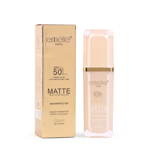 Emelie Paris SPF 50+ Foundation with Primer (30 ml) – Full Coverage, Waterproof, Matte Finish - Shade # 1