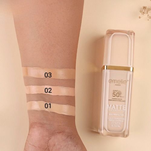 Emelie Paris SPF 50+ Foundation with Primer (30 ml) – Full Coverage, Waterproof, Matte Finish - Shade # 1 View Gallery - Pakistan