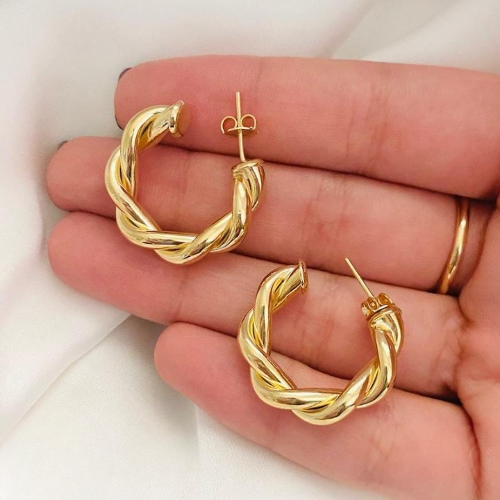 Twisted Sparkling Earrings for Women | Stylish Fashion Jewelry | Available in Silver &amp; Golden | Perfect for Parties, Weddings &amp; Daily Wear (WJ-101) View Gallery - Pakistan