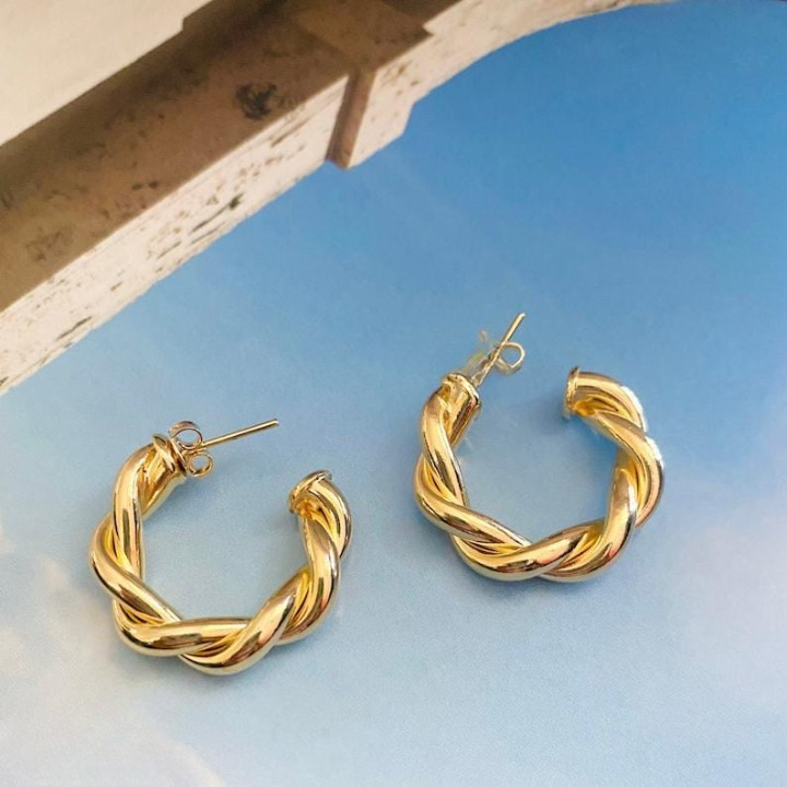 Twisted Sparkling Earrings for Women | Stylish Fashion Jewelry | Available in Silver &amp; Golden | Perfect for Parties, Weddings &amp; Daily Wear (WJ-101) View Gallery - Pakistan