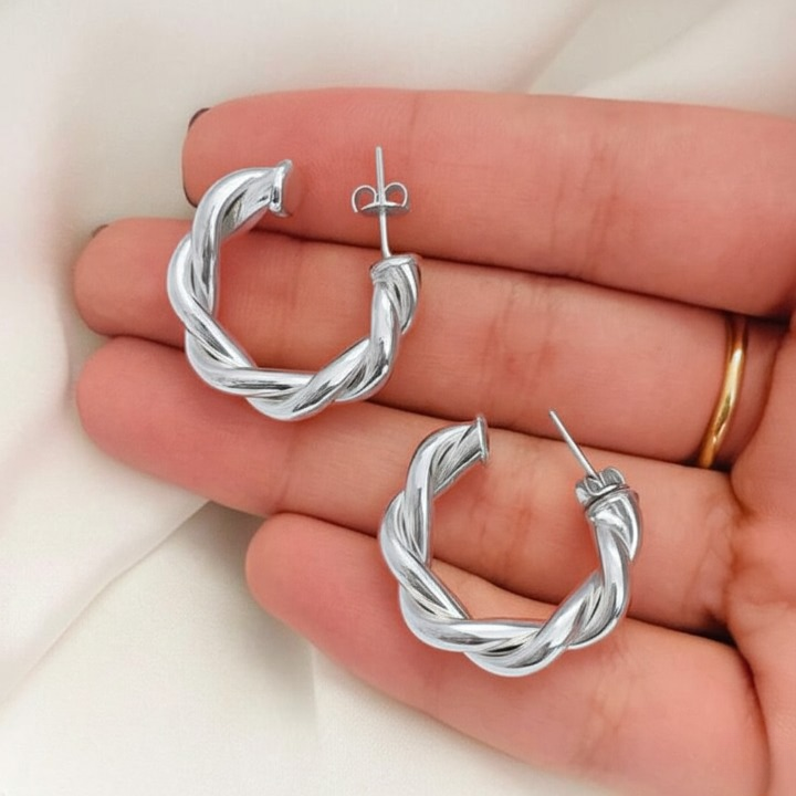 Twisted Sparkling Earrings for Women | Stylish Fashion Jewelry | Available in Silver &amp; Golden | Perfect for Parties, Weddings &amp; Daily Wear (WJ-101) View Gallery - Pakistan
