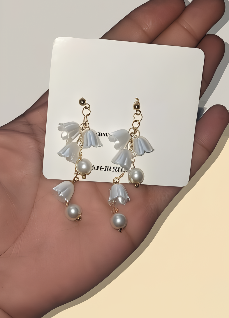 Pearl Korean Flower Earrings for Women – Elegant White Floral Design with Classic Pearl Detailing | Stylish Fashion Jewelry for Parties, Weddings, and Daily Wear | AWJ-998 View Gallery - Pakistan
