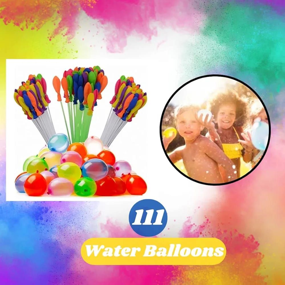Self-Sealing Water Balloons – 111 Pcs | Automatic Fill &amp;amp; Tie Magic Balloons with Universal Tap Adapter | Multicolored for Holi &amp;amp; Summer Fun