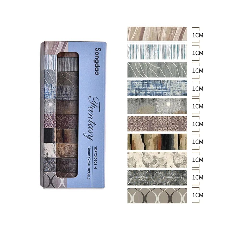 Songdao 10 Rolls Fantasy Washi Tape Set Texture Arts Adhesive Tapes Basic Patterns Decorative Masking Tape Sets for Craft, Kids, Scrapbook, DIY, Gift Wrapping (Style Four) View Gallery - Pakistan