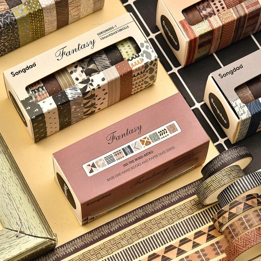 Songdao 10 Rolls Fantasy Washi Tape Set Texture Arts Adhesive Tapes Basic Patterns Decorative Masking Tape Sets for Craft, Kids, Scrapbook, DIY, Gift Wrapping (Style Four) View Gallery - Pakistan