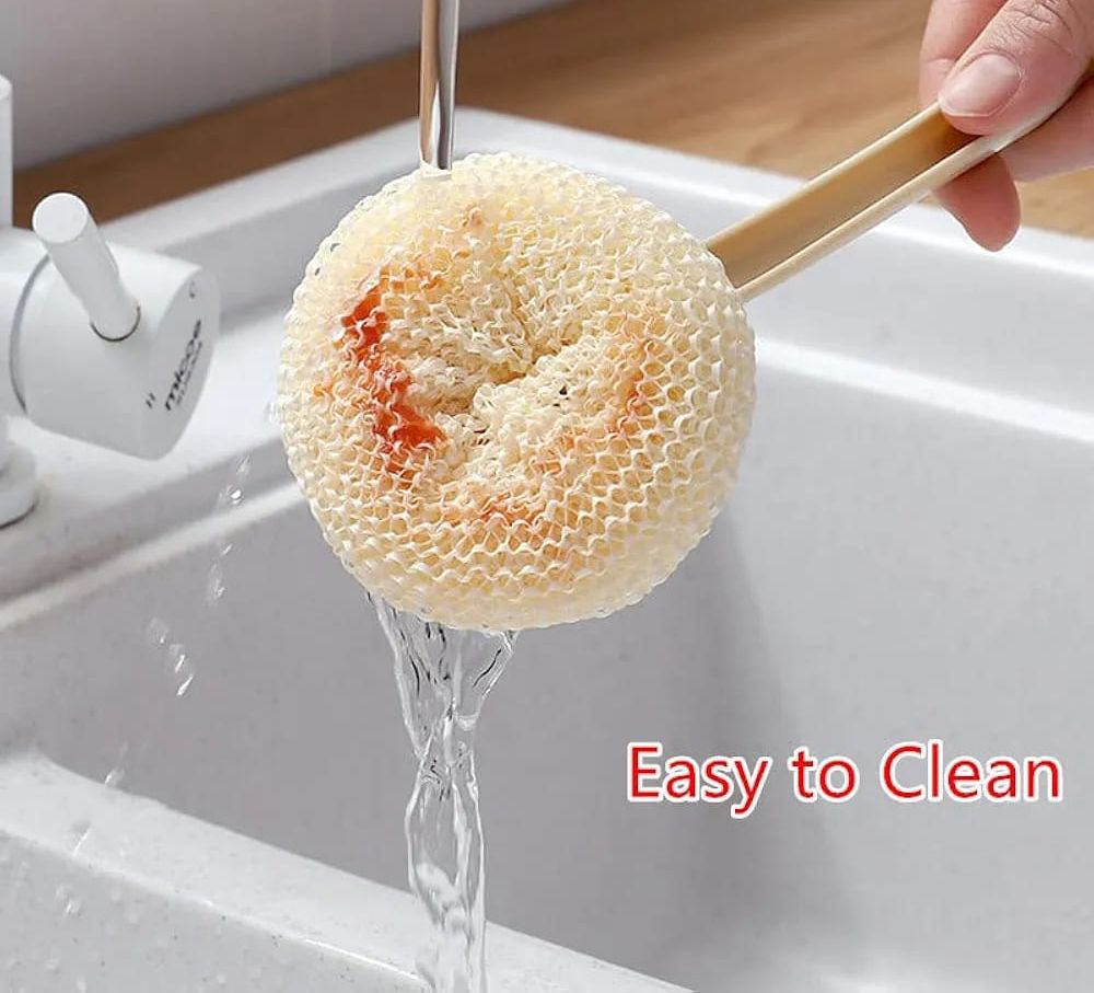 Multipurpose Fiber Cleaning Balls with Long Handle – Reusable Scrubbers for Kitchen &amp; Household Cleaning (1 Handle &amp; 3 Balls)(Random color) View Gallery - Pakistan