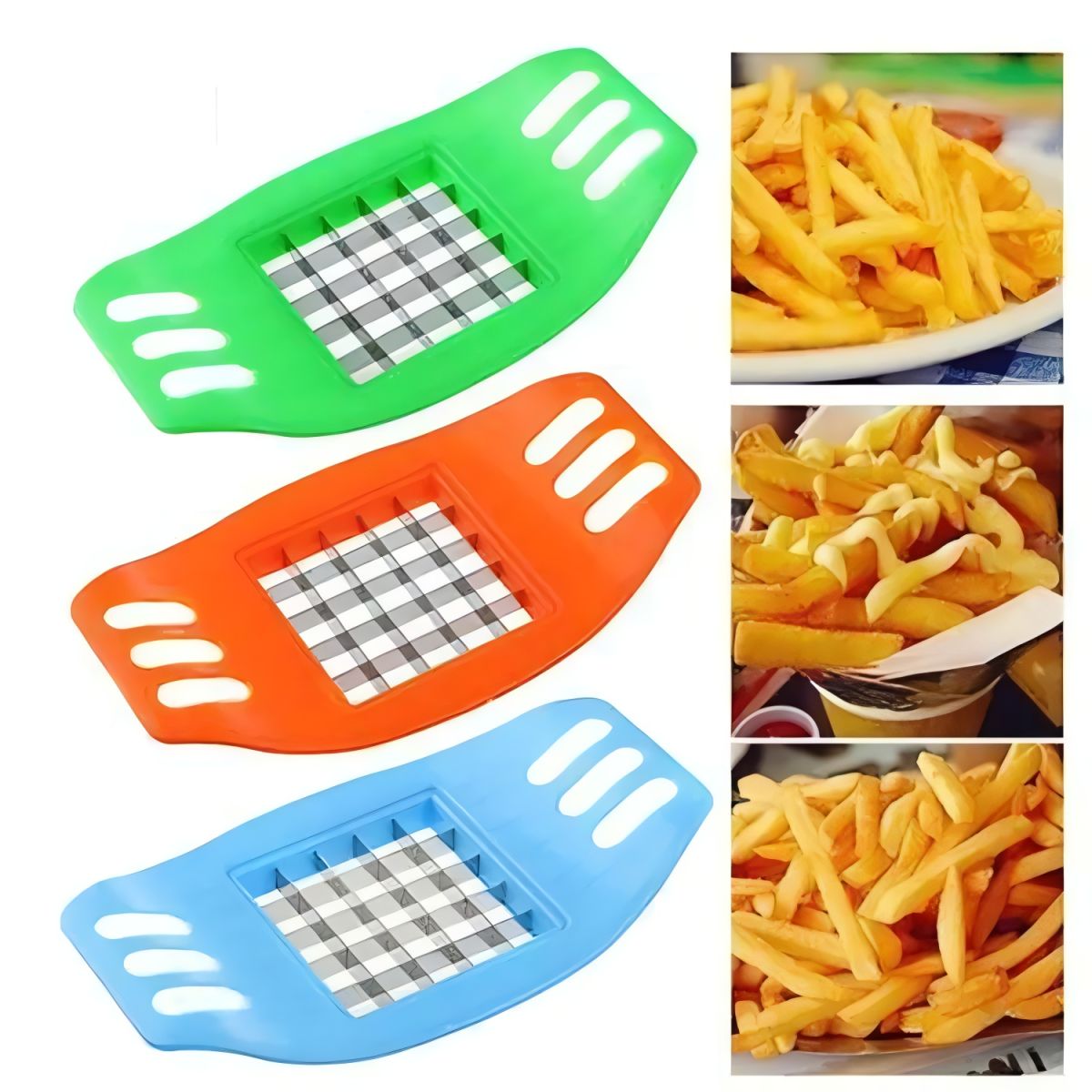Multifunctional Potato Cutter and French Fry Maker – Stainless Steel Vegetable and Fruit Slicer, Chopper, Dicer, Kitchen Tool for Cutting Fries, Chips, and Healthy Snacks – Durable ABS Handle with 36-Blade Grid (Random Color)