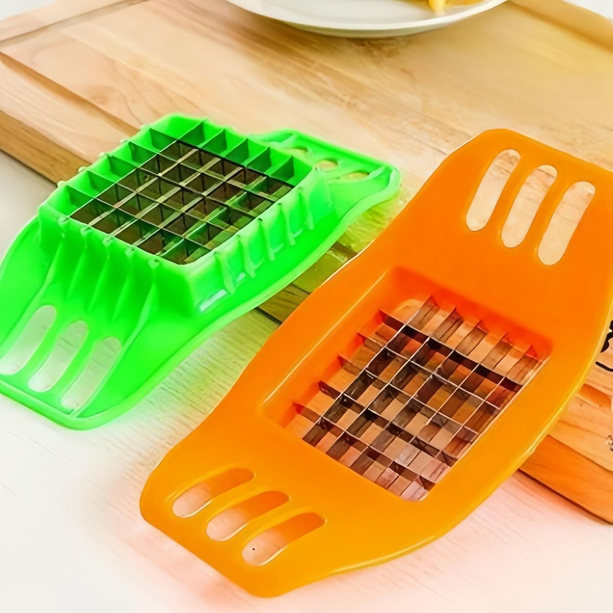 Multifunctional Potato Cutter and French Fry Maker – Stainless Steel Vegetable and Fruit Slicer, Chopper, Dicer, Kitchen Tool for Cutting Fries, Chips, and Healthy Snacks – Durable ABS Handle with 36-Blade Grid (Random Color) View Gallery - Pakistan
