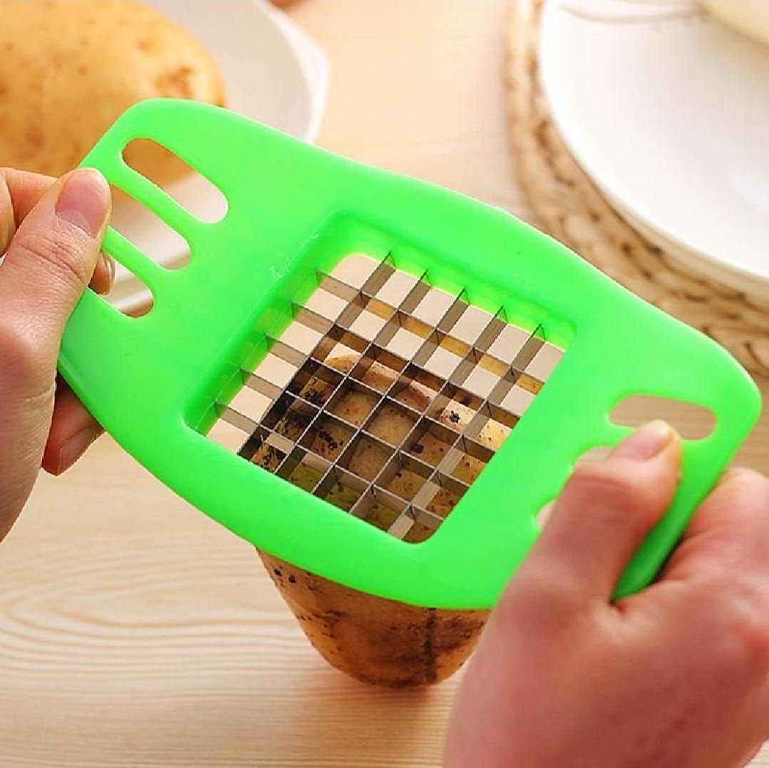 Multifunctional Potato Cutter and French Fry Maker – Stainless Steel Vegetable and Fruit Slicer, Chopper, Dicer, Kitchen Tool for Cutting Fries, Chips, and Healthy Snacks – Durable ABS Handle with 36-Blade Grid (Random Color) View Gallery - Pakistan
