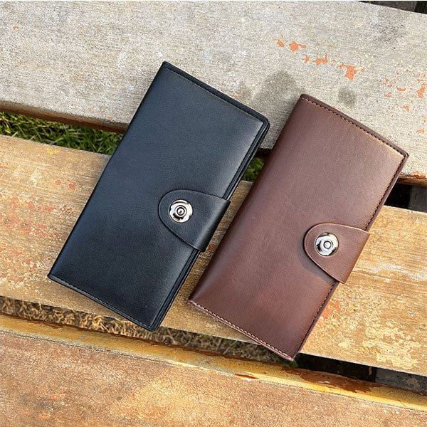 Tri-Fold Pure Leather Long Wallet for Men &amp; Women – Genuine Cow Leather Fashion Wallet with Multiple Card Slots, Cash &amp; Mobile Compartments – Stylish Smooth Pattern in Brown, Black &amp; Blue (18×9×2cm) View Gallery - Pakistan