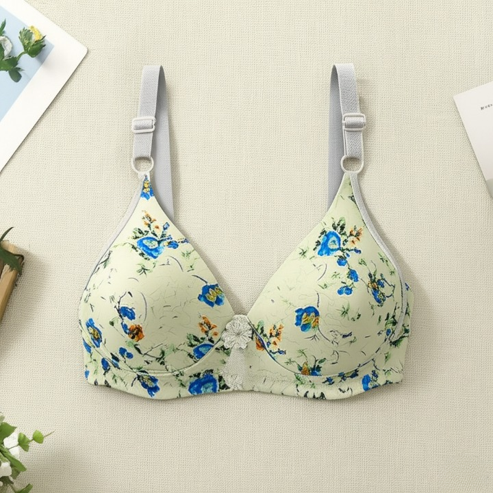 Printed Soft Cotton Padded Bra for Women | Comfortable Everyday Wear Undergarments with Stylish Print, Breathable Fabric &amp; Gentle Support (Random Color) View Gallery - Pakistan